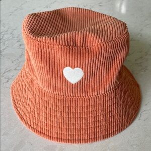 Orange and White Corduroy Bucket Hat with Heart Patch